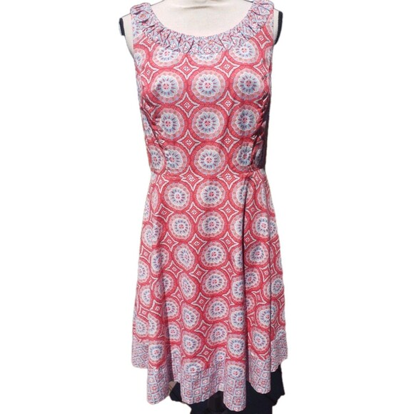 Talbot's Mixed Geo Print Fit & Flare Sleeveless Dress	Size 8 Lined Midi Cotton - Picture 5 of 16